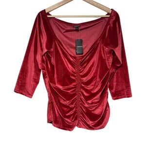 Torrid Stretch Velvet Shirred Front Off The Shoulder Top Red Sz 1X 90s Romantic